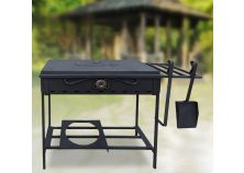 Мангал складной с крышкой 3мм (в комплекте кочерга, совок, подставка под казан, дровница, бок.решет)