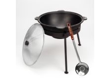 Набор подарочный: Казан узбекский 8 л (плоское дно) с алюминиевой крышкой, с треногой, с шумовкой, половником и специями, отгружается в коробке